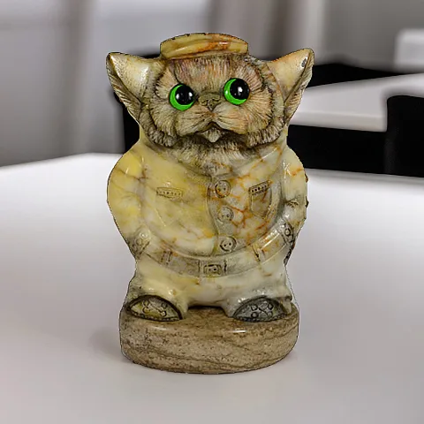 Каменная фигурка «Кот в кепке» с кальцитом в подарок