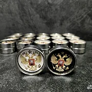 На память: Комплект стальных фишек для нард «Герб России» — фотография 2
